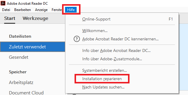 Acrobar Reader reparieren